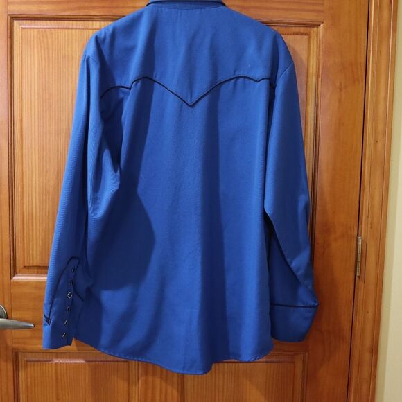 Scully Vintage Blue Western Pearl Snap Rockabilly Mens Snap Button Shirt LG - Picture 11 of 16